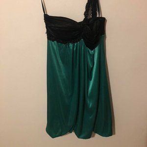 Green and Black Asymmetrical Party Dress with Sequined Accents